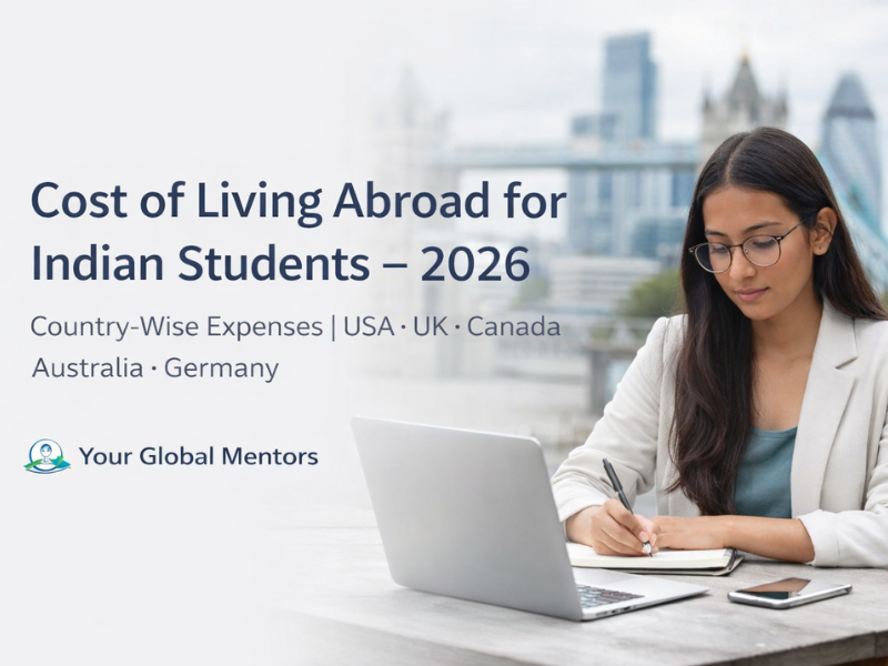 Indian student studying with a laptop in an international city, representing country-wise cost of living abroad for Indian students