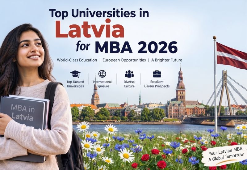 Modern campus view of top MBA colleges in Latvia with international students