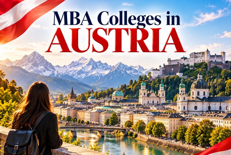 Modern campus view of top MBA colleges in Austria with international students