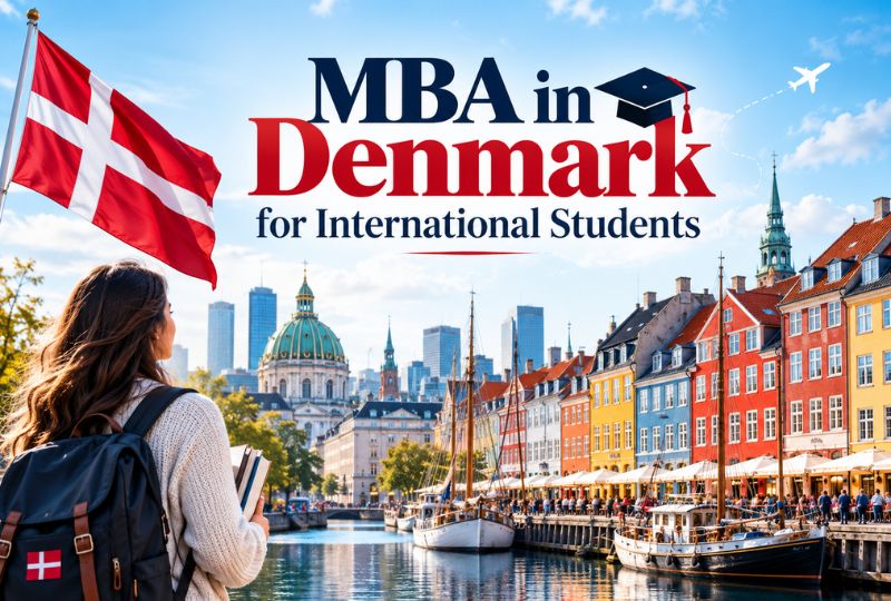 International students on a modern business school campus in Denmark for MBA studies