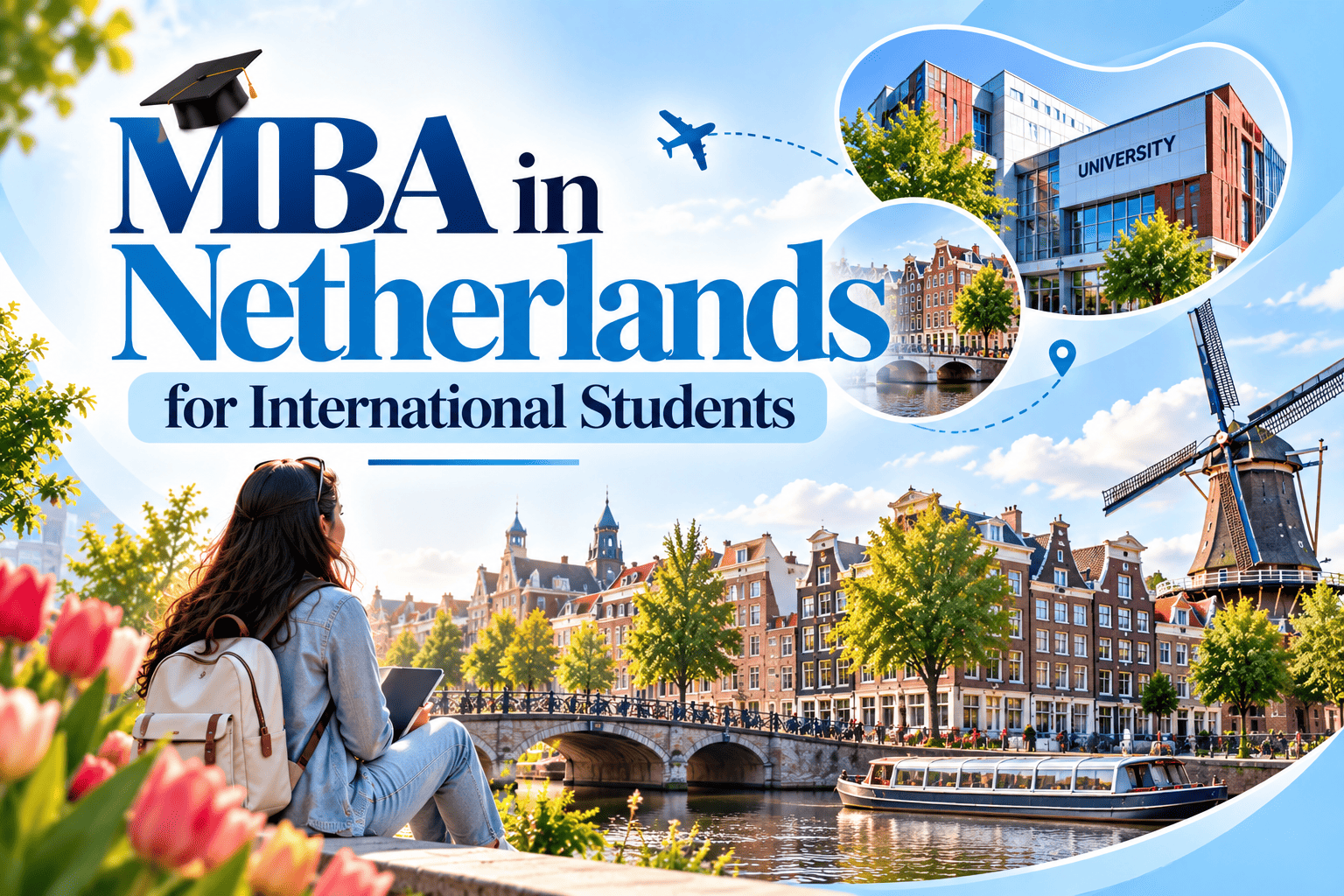 International students collaborating on a business project at a modern university campus in the Netherlands