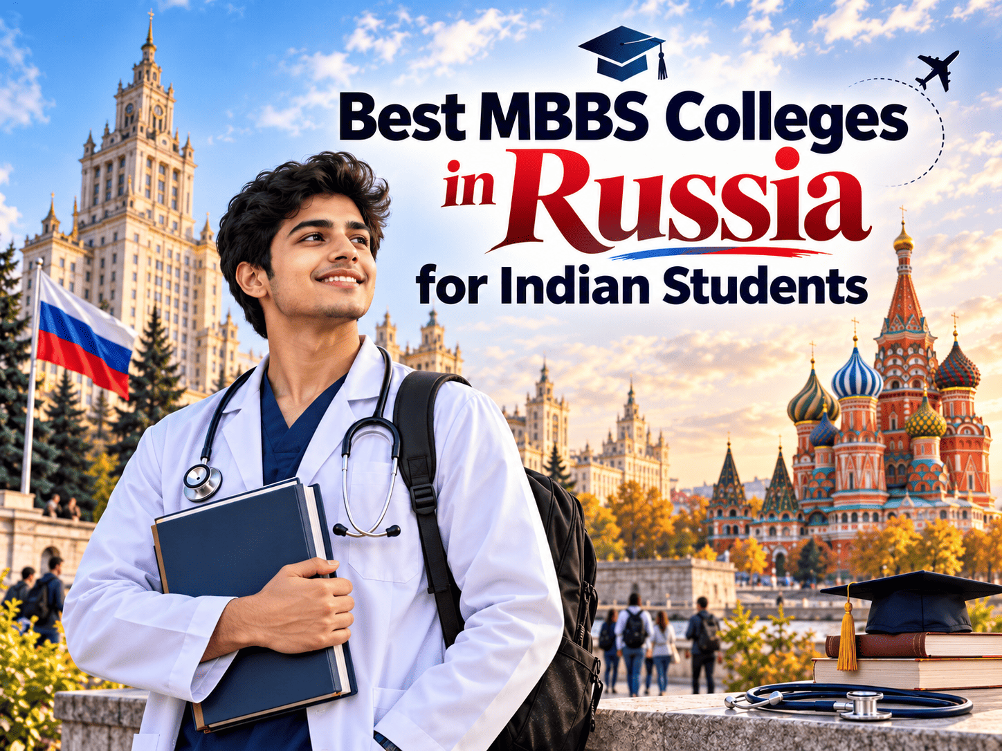 Indian medical students studying in a modern laboratory and campus at a top NMC-approved university in Russia