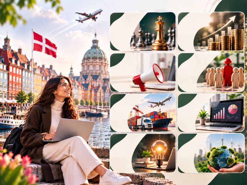 International students on a modern business school campus in Denmark for MBA studies