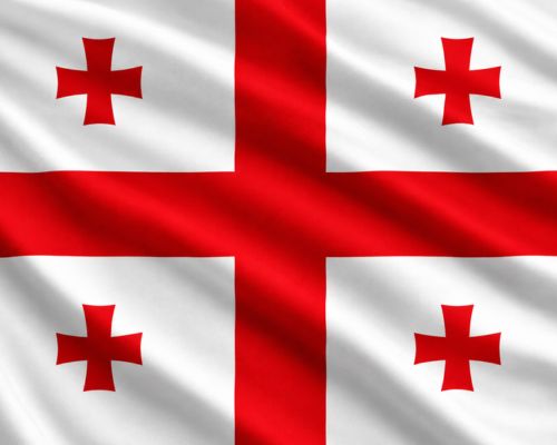 Official Georgian flag with one large central cross and four smaller crosses in each corner. flag