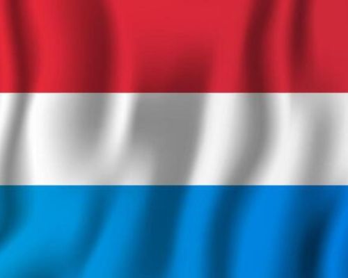 Luxembourg flag featuring the traditional horizontal red, white, and light blue design. flag